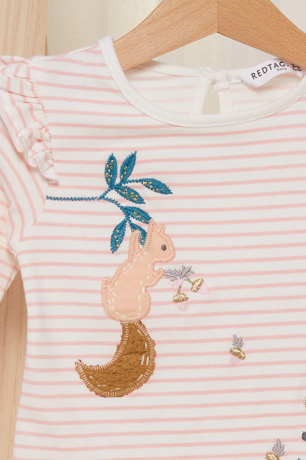 Infant Girls Pink Stripes Applique T-shirt