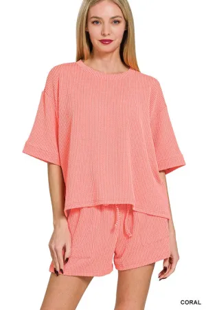 Joyful Vibes Coral Ribbed Corded Shorts