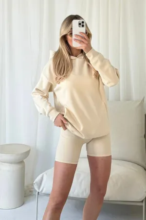 Khloe ecru hoodie and cycling short set