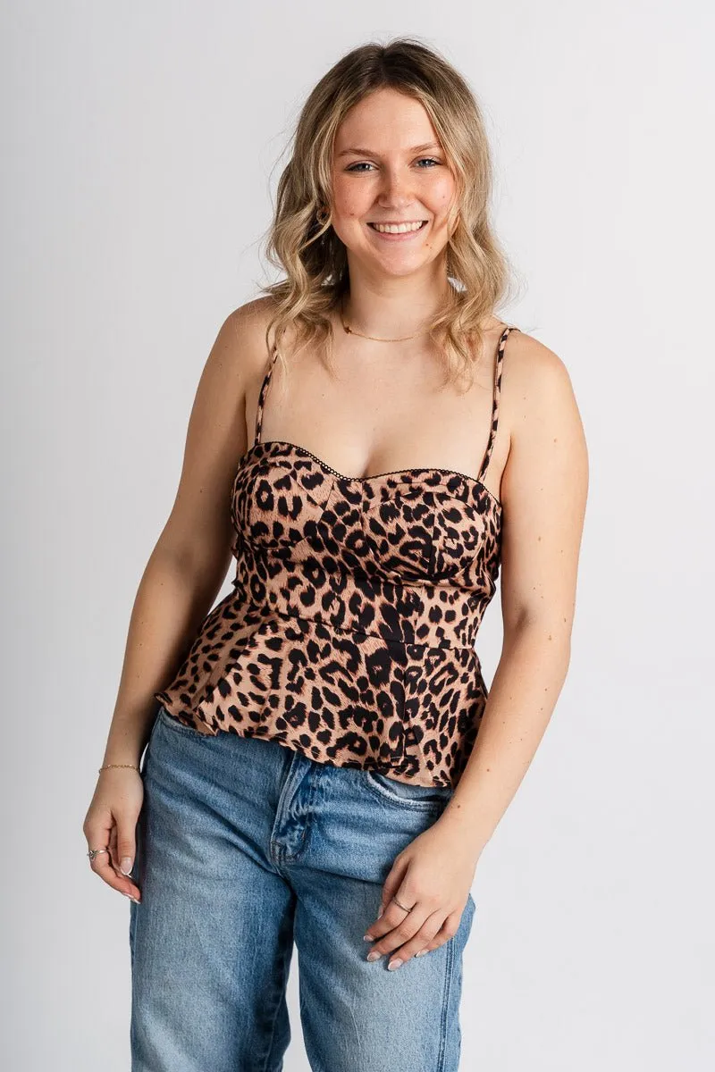 Leopard peplum top brown