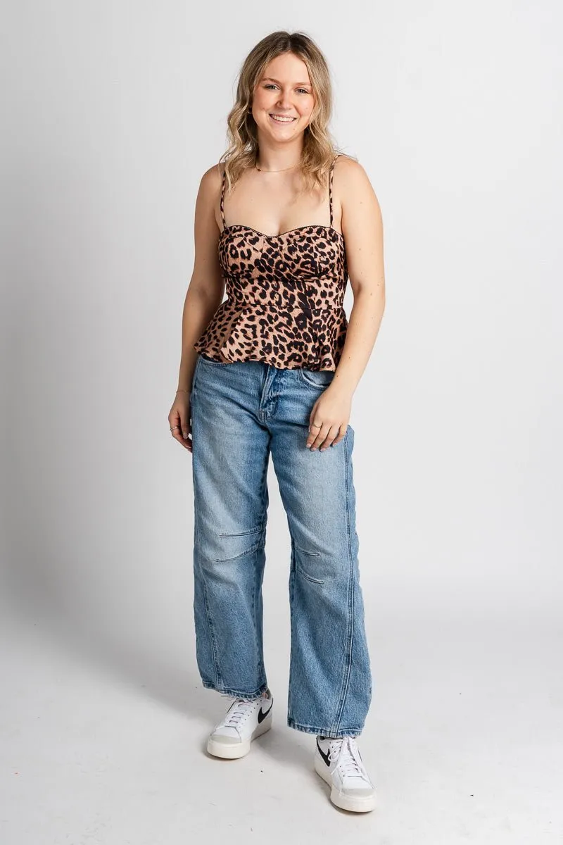 Leopard peplum top brown