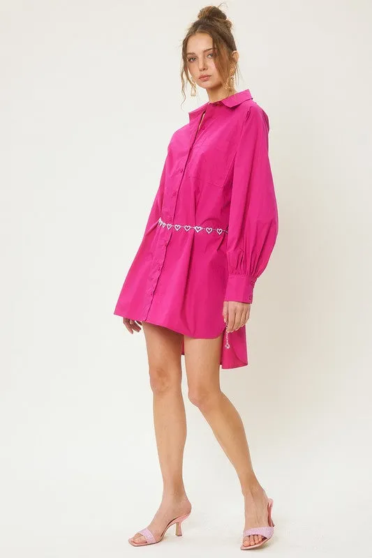 Magenta Pink Colorful Poplin Shirt Mini Dress