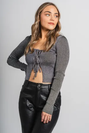 Metallic bow cardigan top black