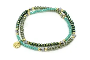 Nerine II Green & Olive Stretch 2  Wrap Bracelet