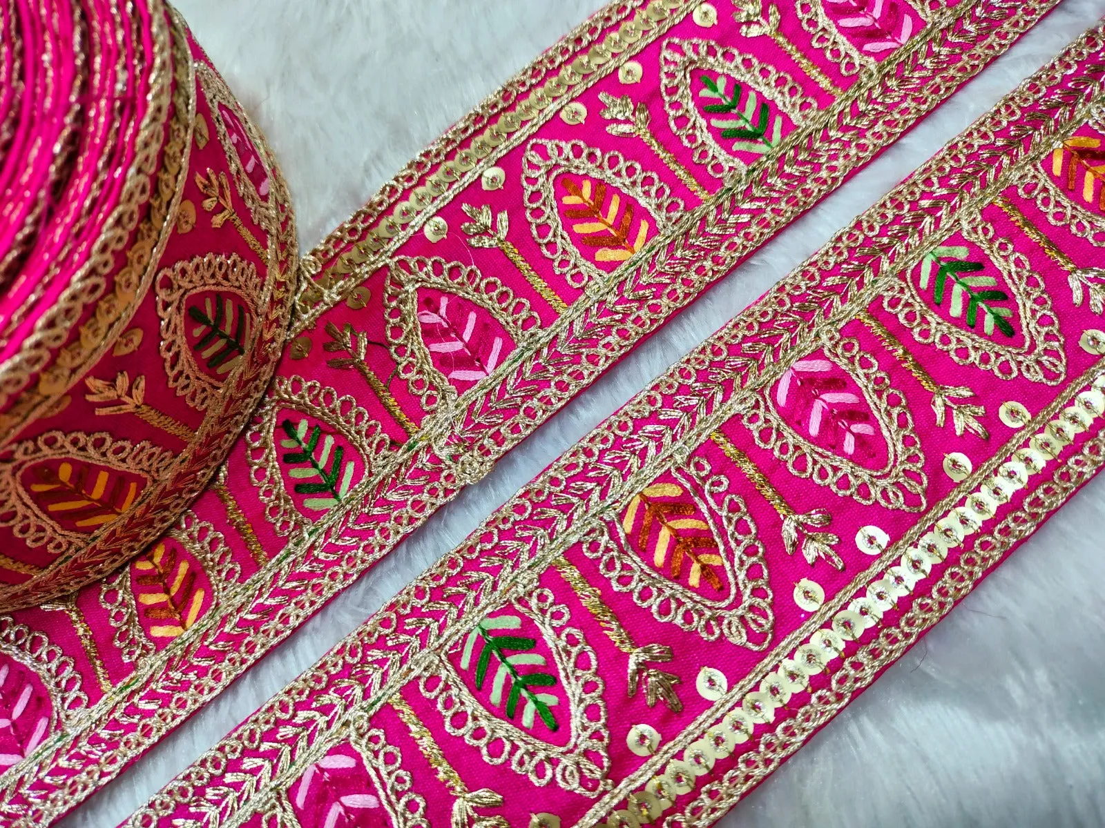 Pink Fancy Zari Sequins Work Embellished Trim