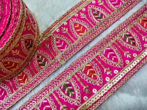 Pink Fancy Zari Sequins Work Embellished Trim