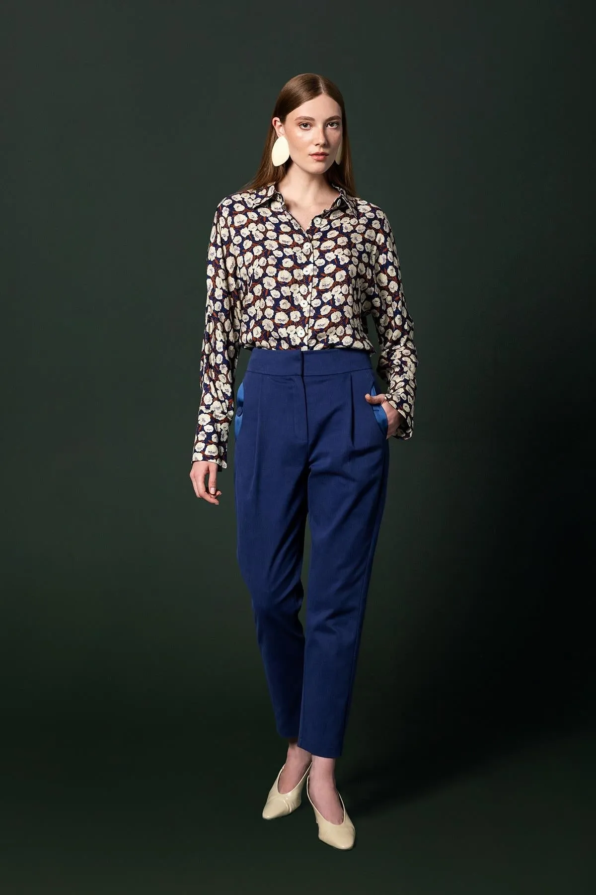 Pleated Classic Pants Navy Blue