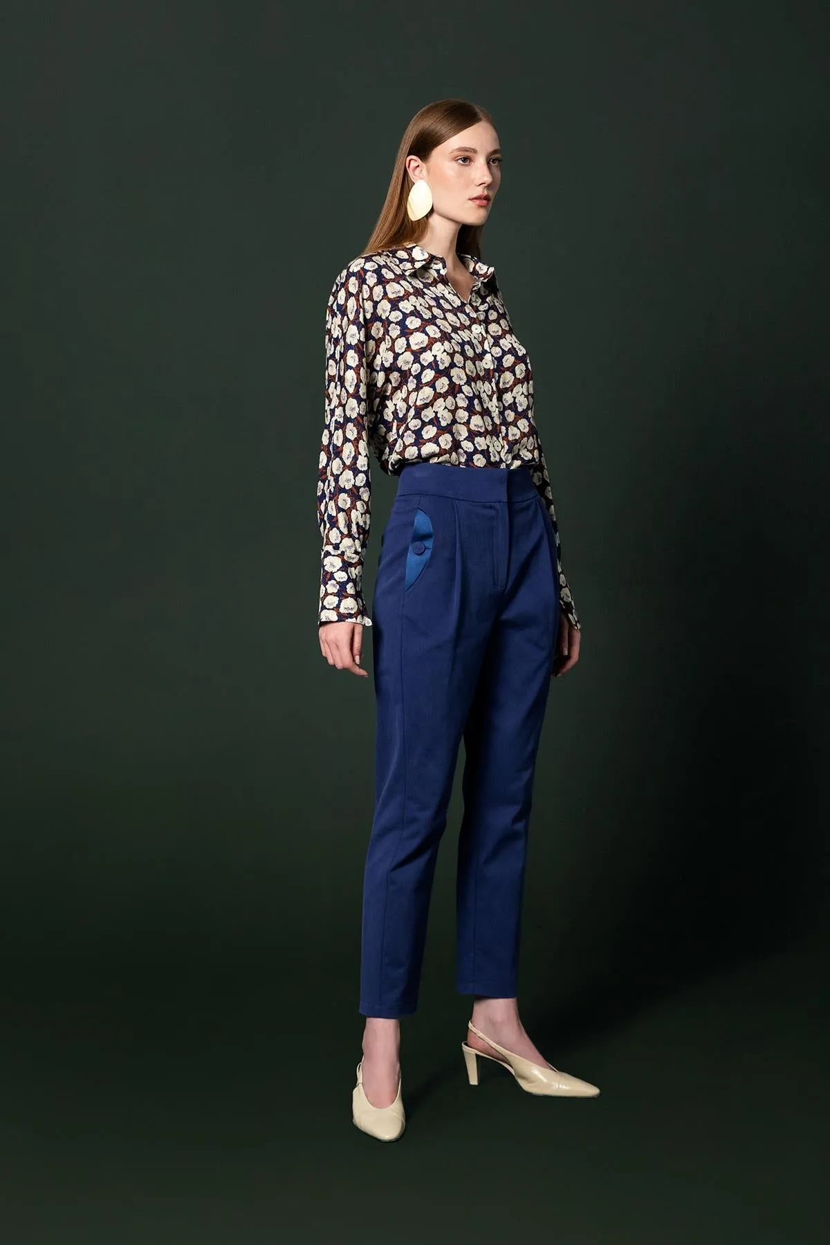 Pleated Classic Pants Navy Blue