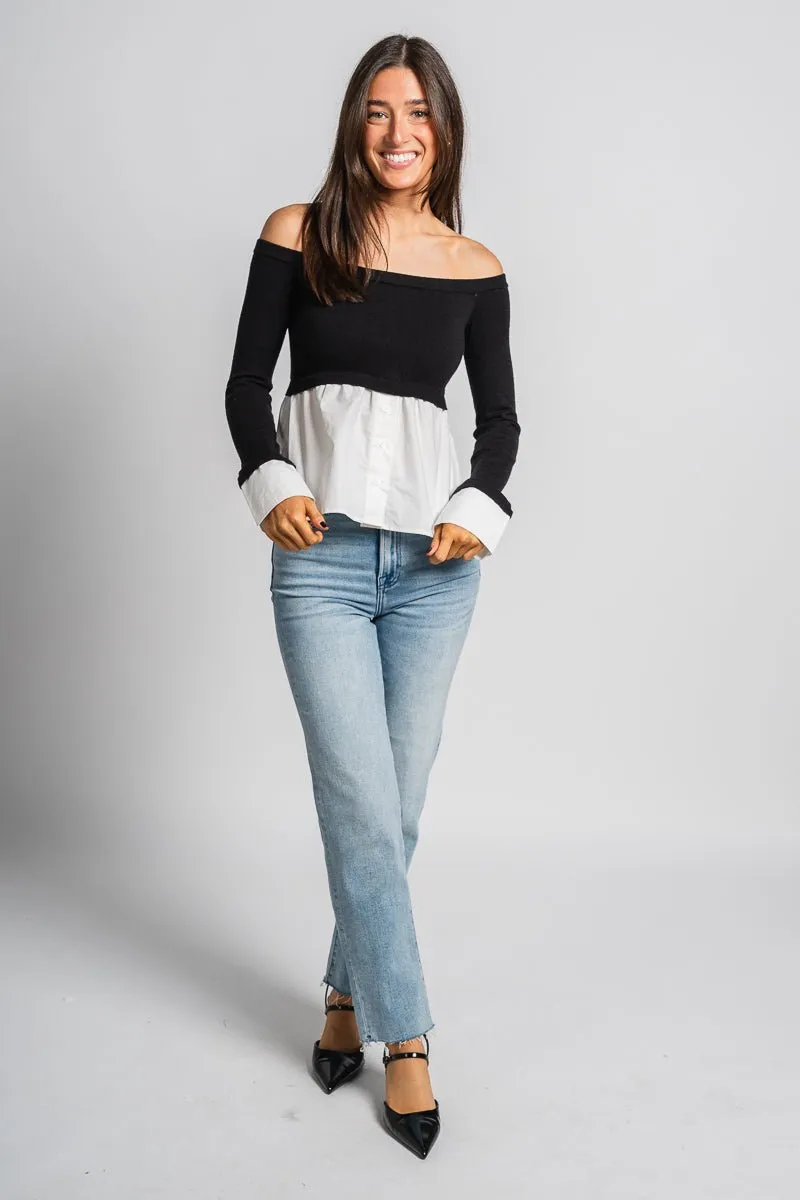 Poplin mix sweater black/white