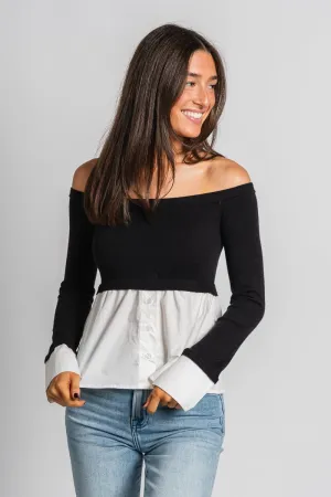 Poplin mix sweater black/white