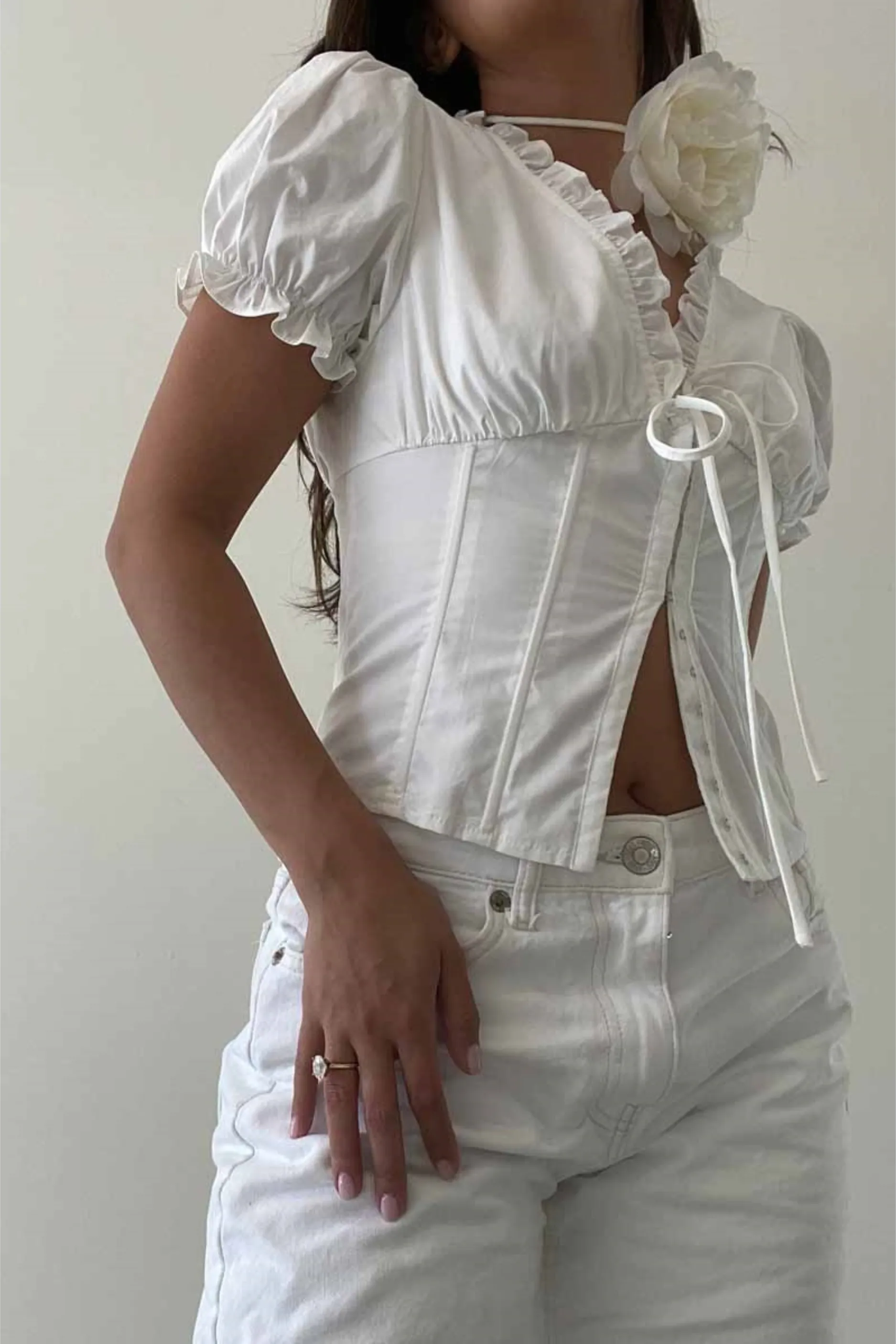 Puff Sleeve Crop Top - White
