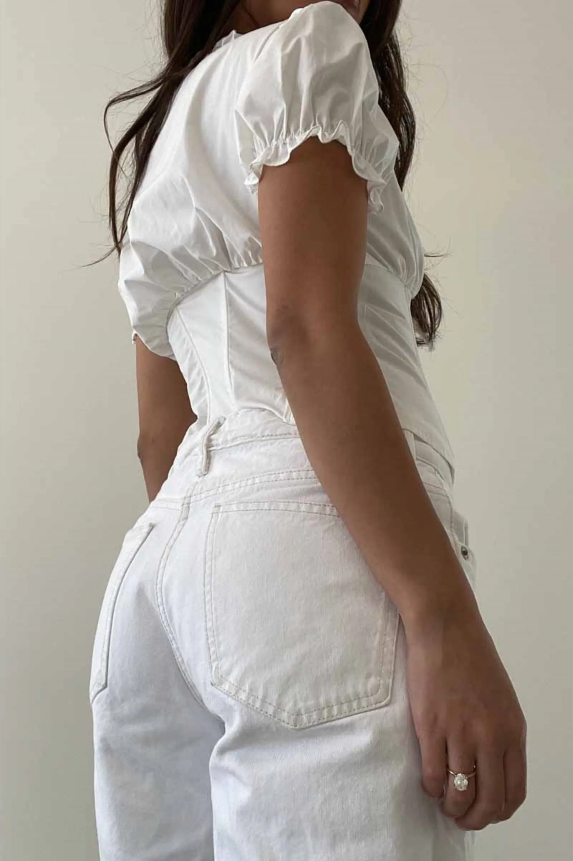 Puff Sleeve Crop Top - White