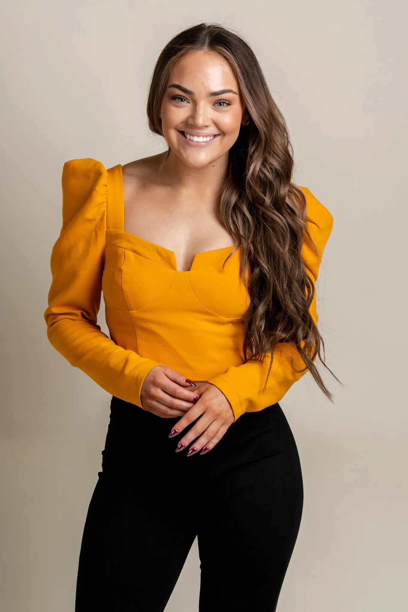 Puff sleeve top burnt honey