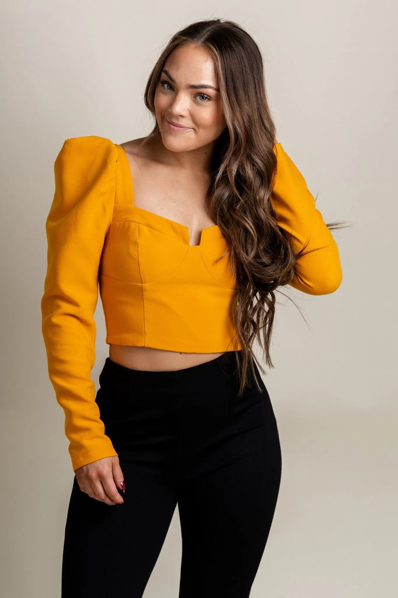 Puff sleeve top burnt honey