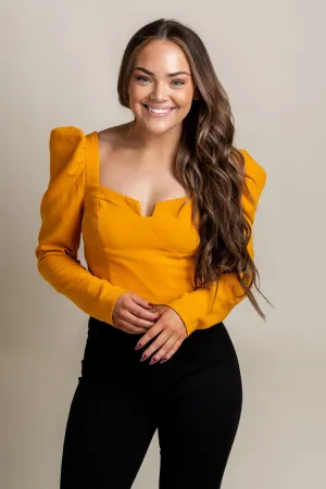 Puff sleeve top burnt honey