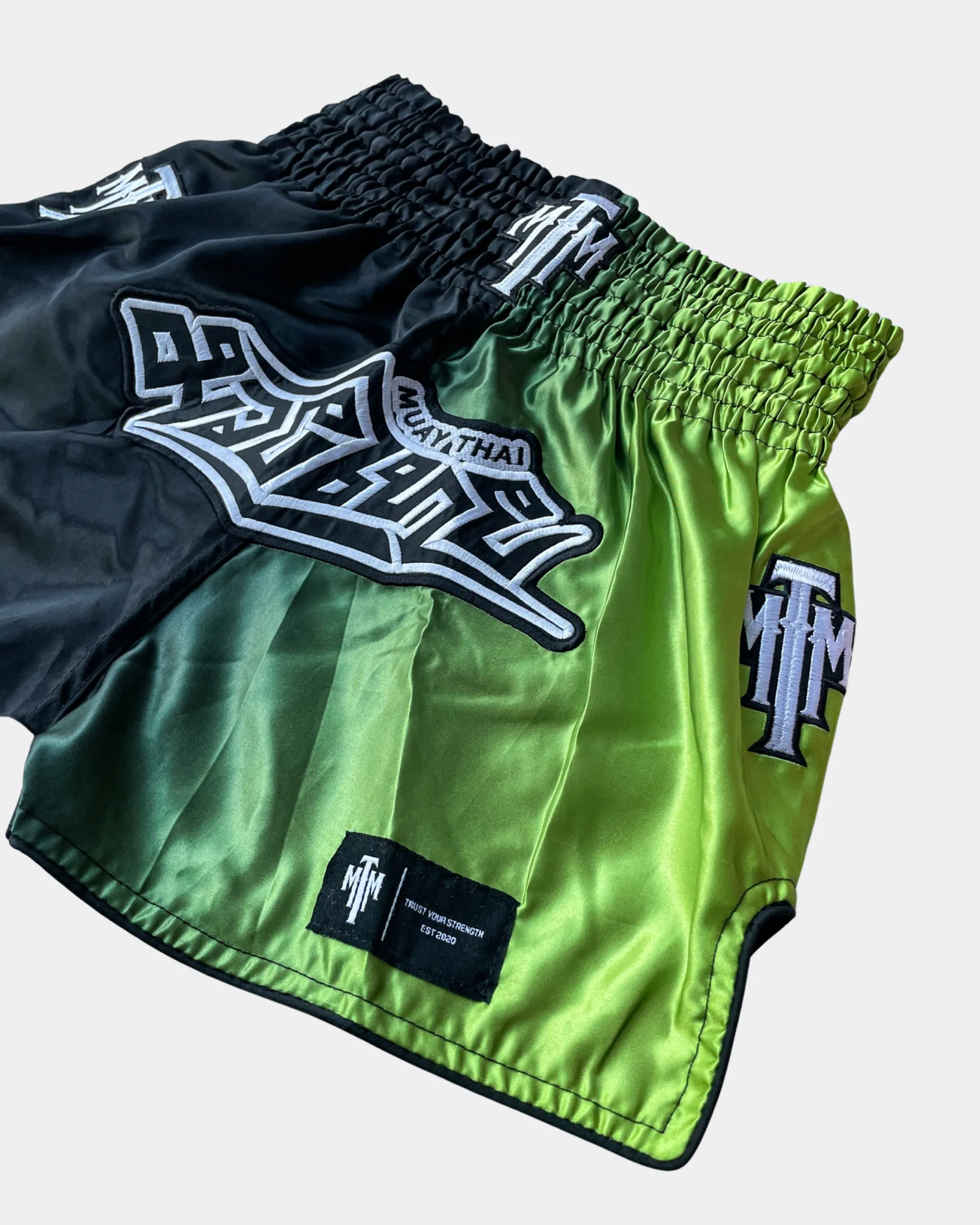 "LIME BLAZE" GRADIENT MUAY THAI SHORTS - LIMEGREEN/BLACK