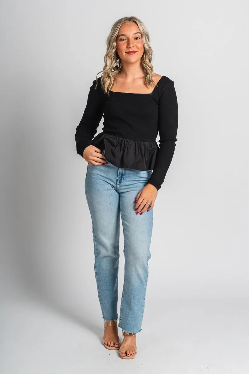 Ruffle bottom sweater black