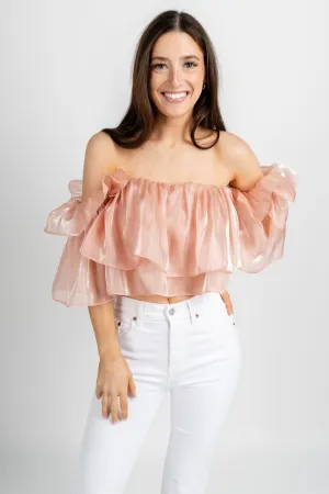 Ruffle off shoulder top blush