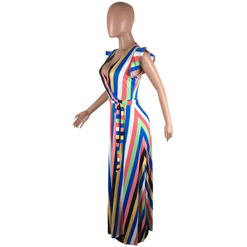 Ruffled Colorful Striped Princess Maxi Dress #Striped #Ruffled #Colorful