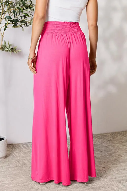 Smocked Waistband Wide Leg Pants- 5 Colors (Pink, Army Green Coffee, Black, Charcoal)