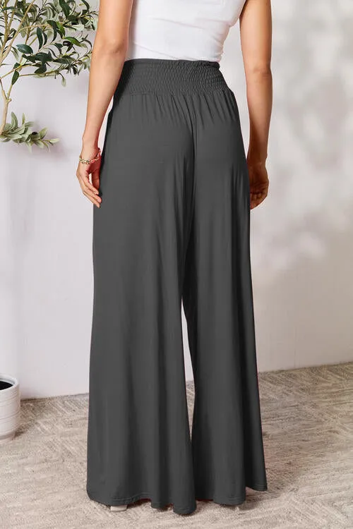 Smocked Waistband Wide Leg Pants- 5 Colors (Pink, Army Green Coffee, Black, Charcoal)