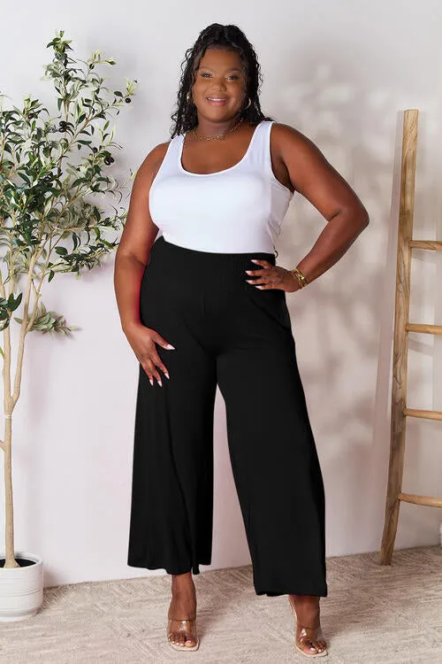 Smocked Waistband Wide Leg Pants- 5 Colors (Pink, Army Green Coffee, Black, Charcoal)
