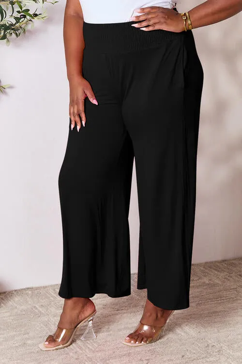 Smocked Waistband Wide Leg Pants- 5 Colors (Pink, Army Green Coffee, Black, Charcoal)