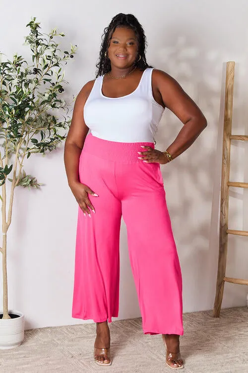 Smocked Waistband Wide Leg Pants- 5 Colors (Pink, Army Green Coffee, Black, Charcoal)