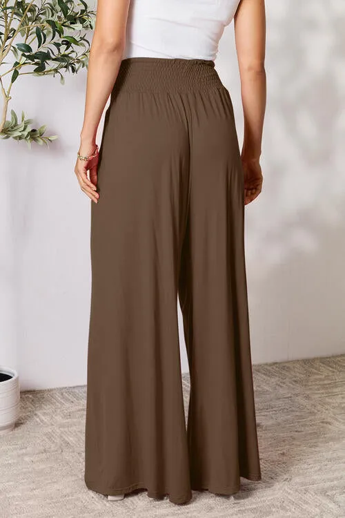 Smocked Waistband Wide Leg Pants- 5 Colors (Pink, Army Green Coffee, Black, Charcoal)