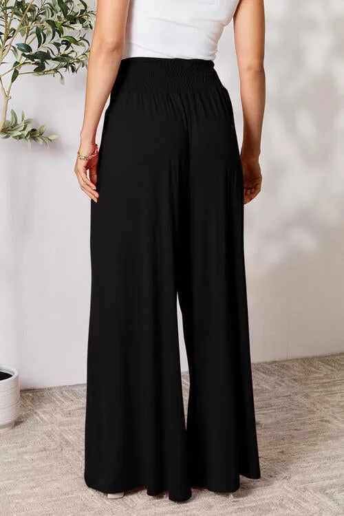 Smocked Waistband Wide Leg Pants- 5 Colors (Pink, Army Green Coffee, Black, Charcoal)