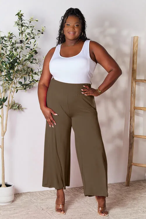 Smocked Waistband Wide Leg Pants- 5 Colors (Pink, Army Green Coffee, Black, Charcoal)