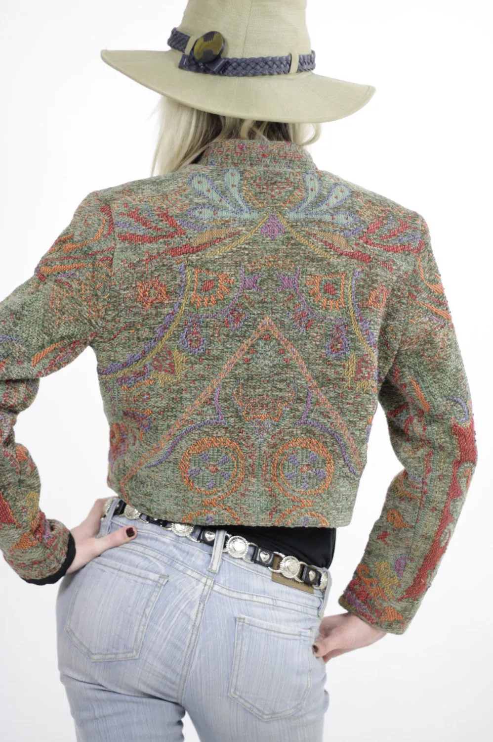Southwestern jacket cropped festival coat tribal woven button up jacket S