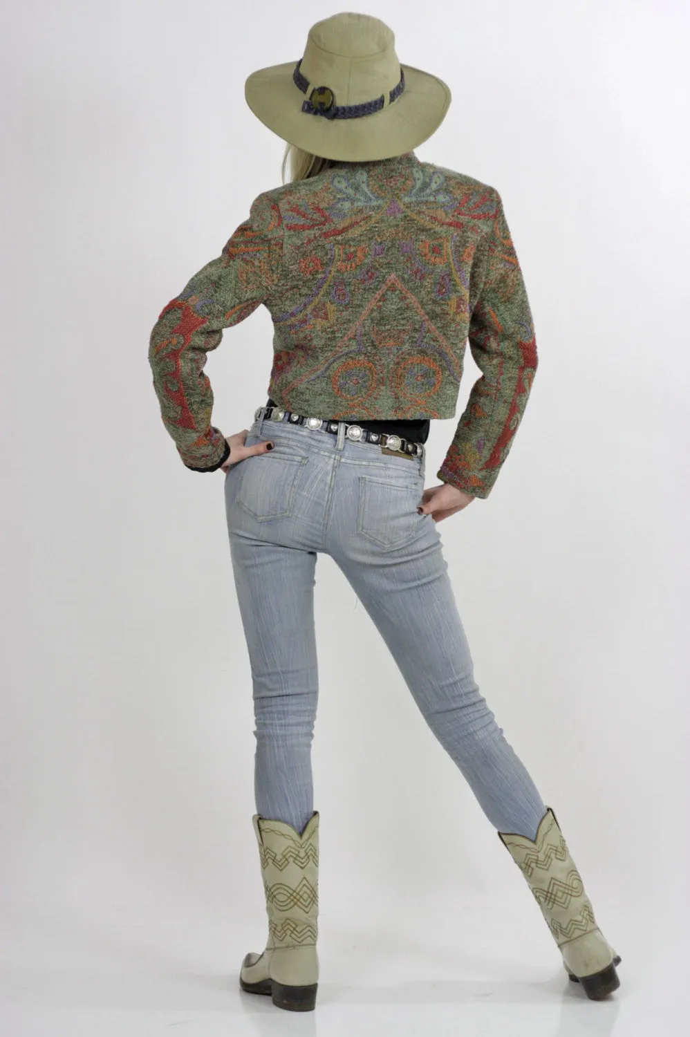 Southwestern jacket cropped festival coat tribal woven button up jacket S
