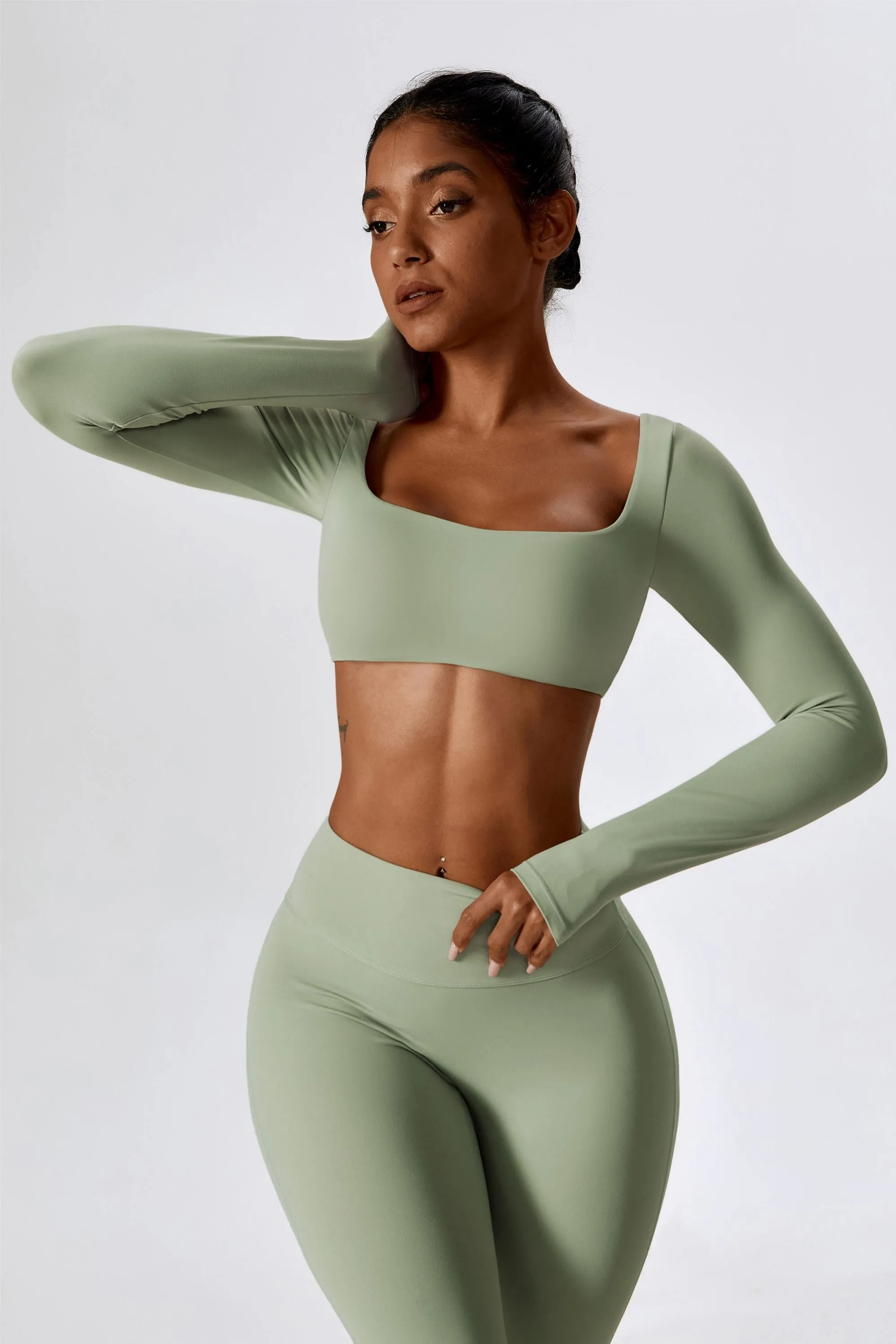 Square-Neck Integrated Bra Crop Top