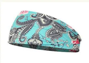 Stretchy Cotton Wide Headband Paisley (Blue)