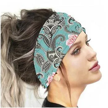 Stretchy Cotton Wide Headband Paisley (Blue)