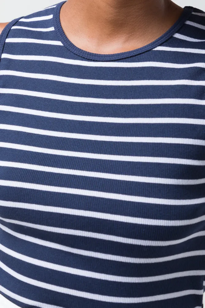 Stripe Rib Cotton Spandex Vest Navy