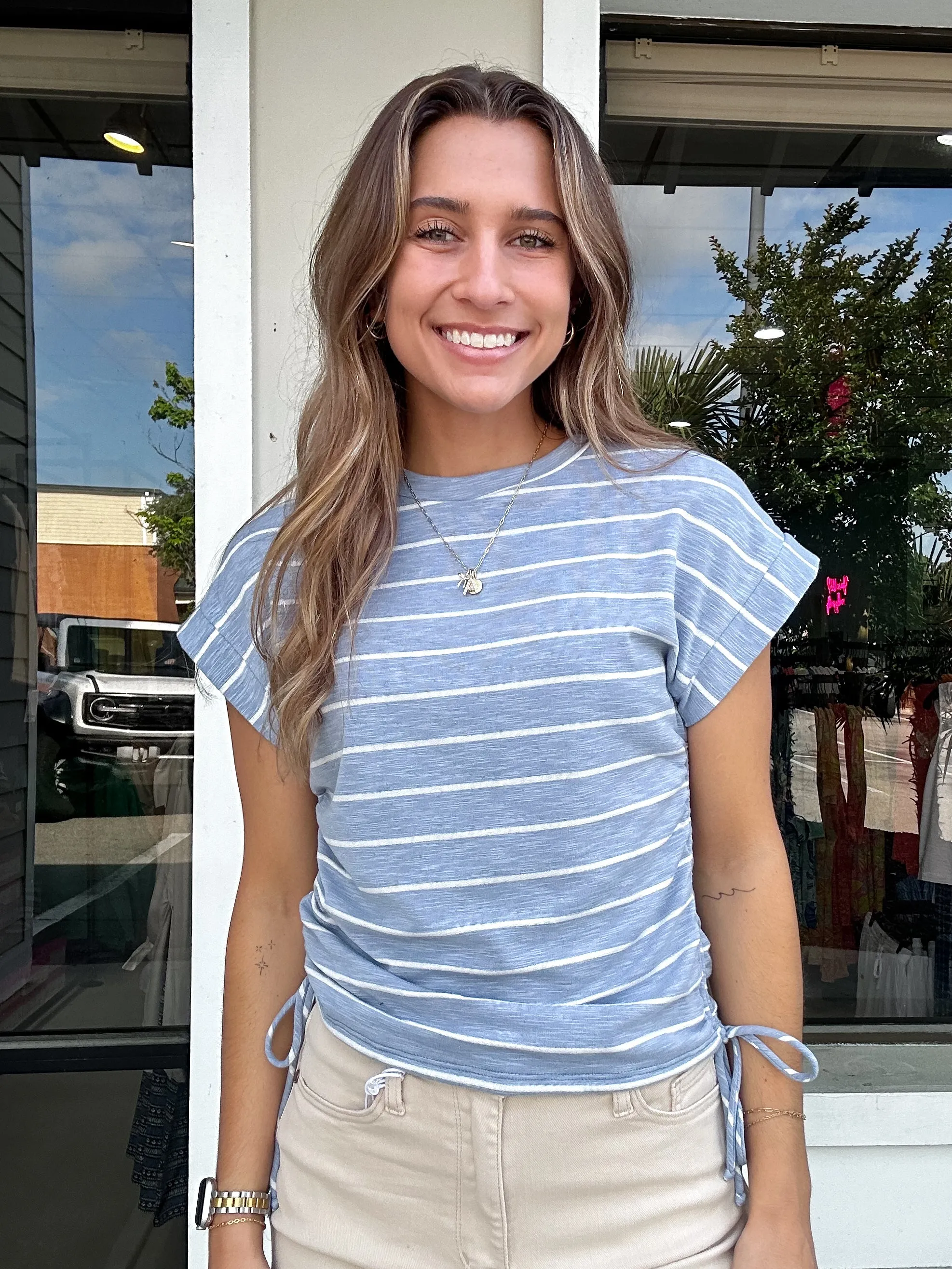 Stripe Top with Ruching