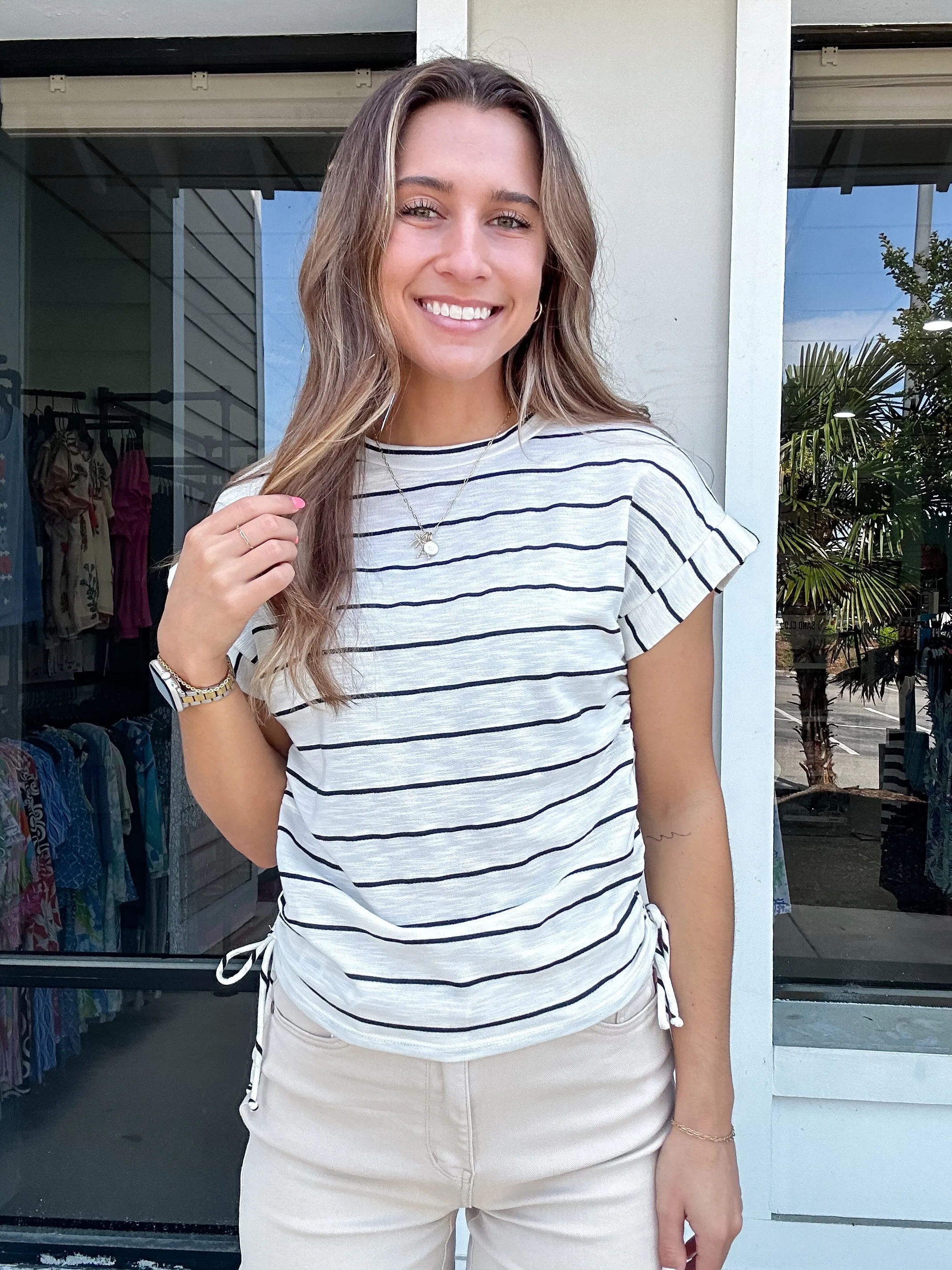Stripe Top with Ruching