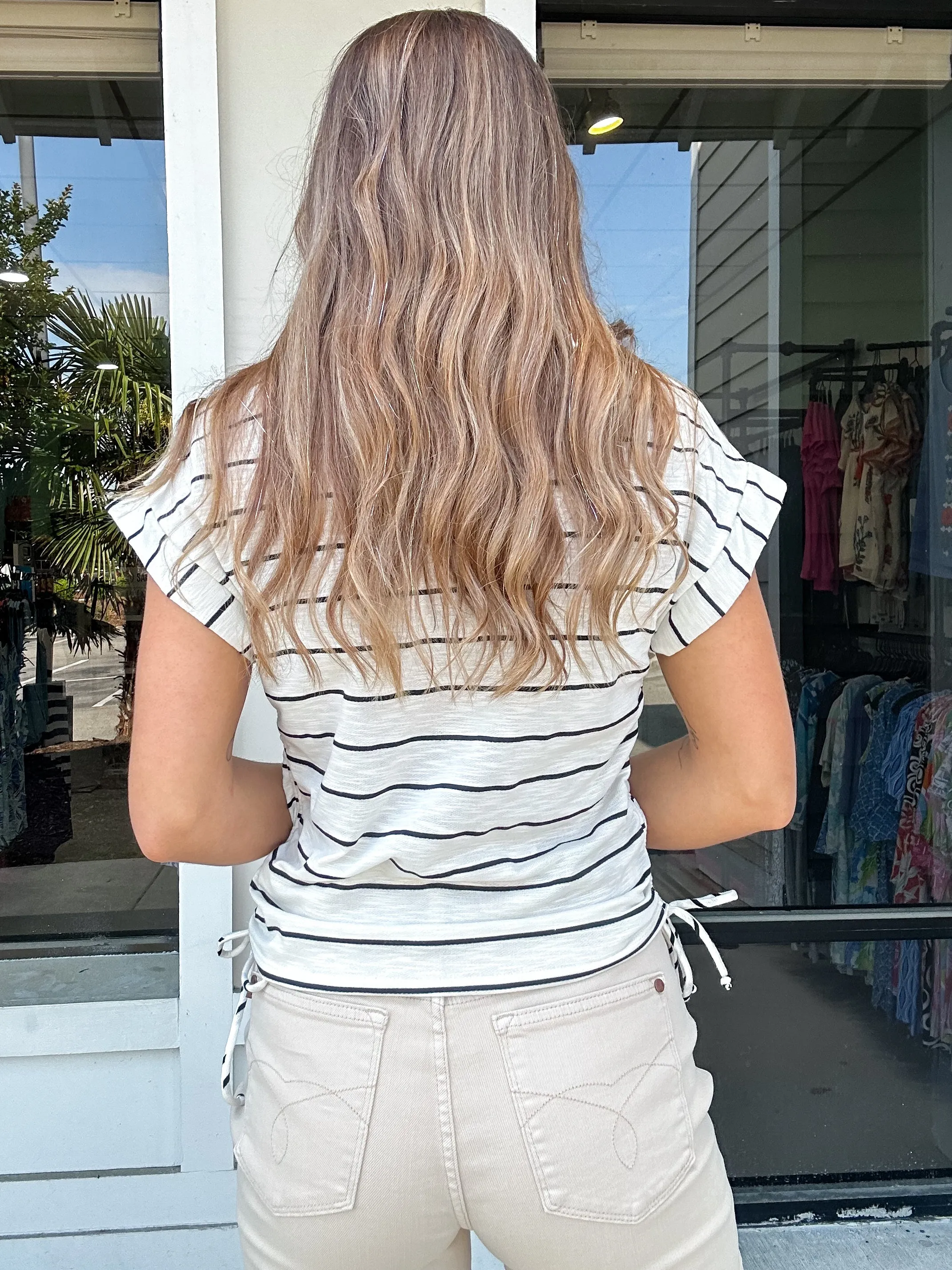 Stripe Top with Ruching