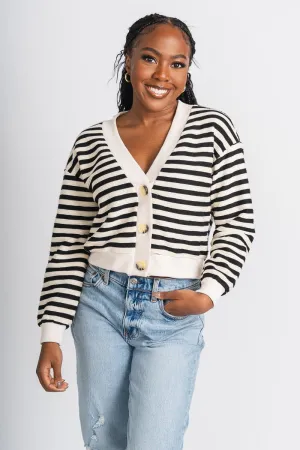 Striped cardigan top black