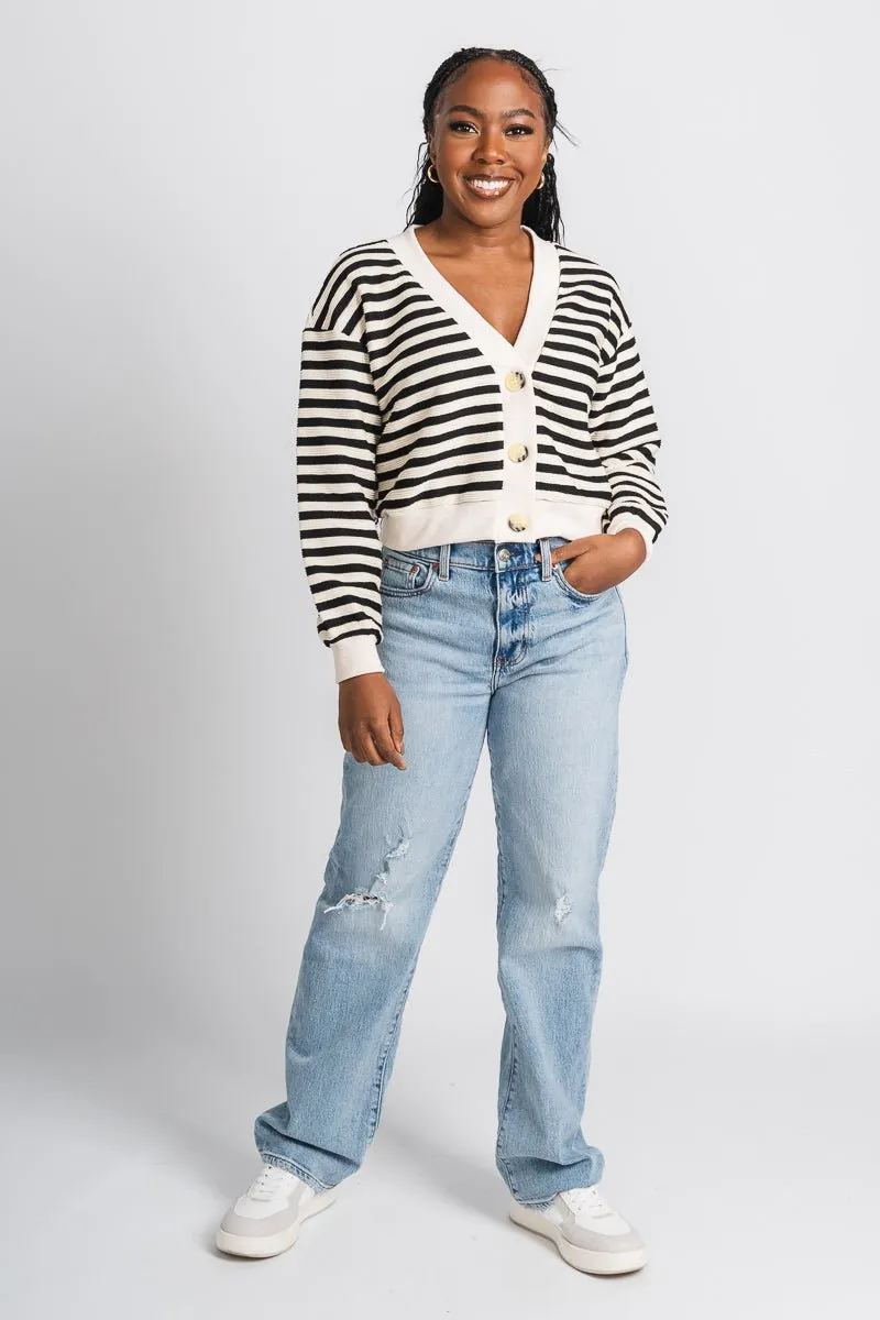 Striped cardigan top black