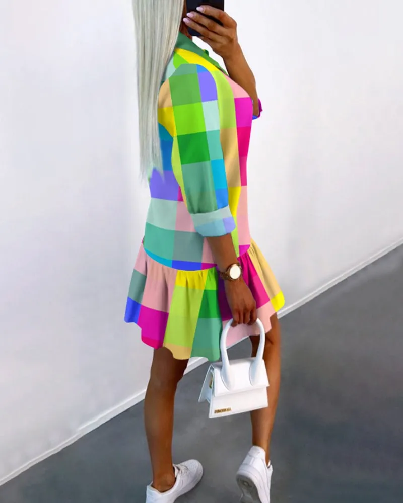 TastyHottie - Colorful plaid print shirt dress
