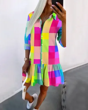 TastyHottie - Colorful plaid print shirt dress