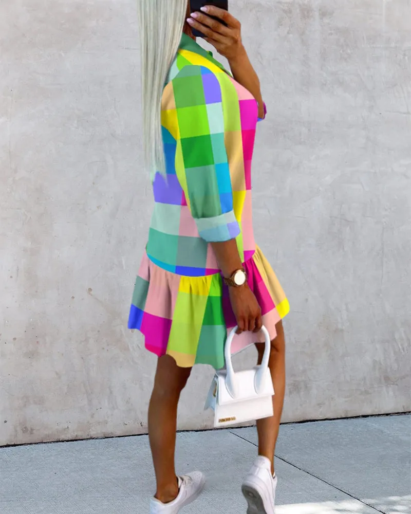 TastyHottie - Colorful plaid print shirt dress