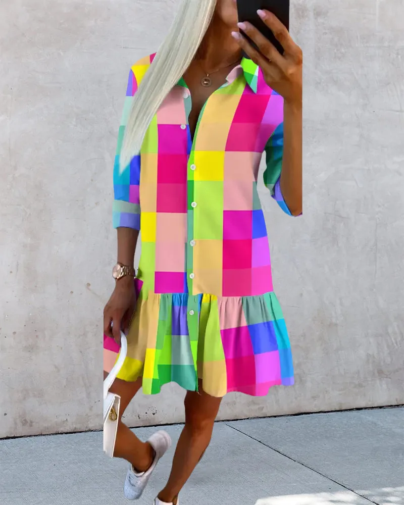 TastyHottie - Colorful plaid print shirt dress