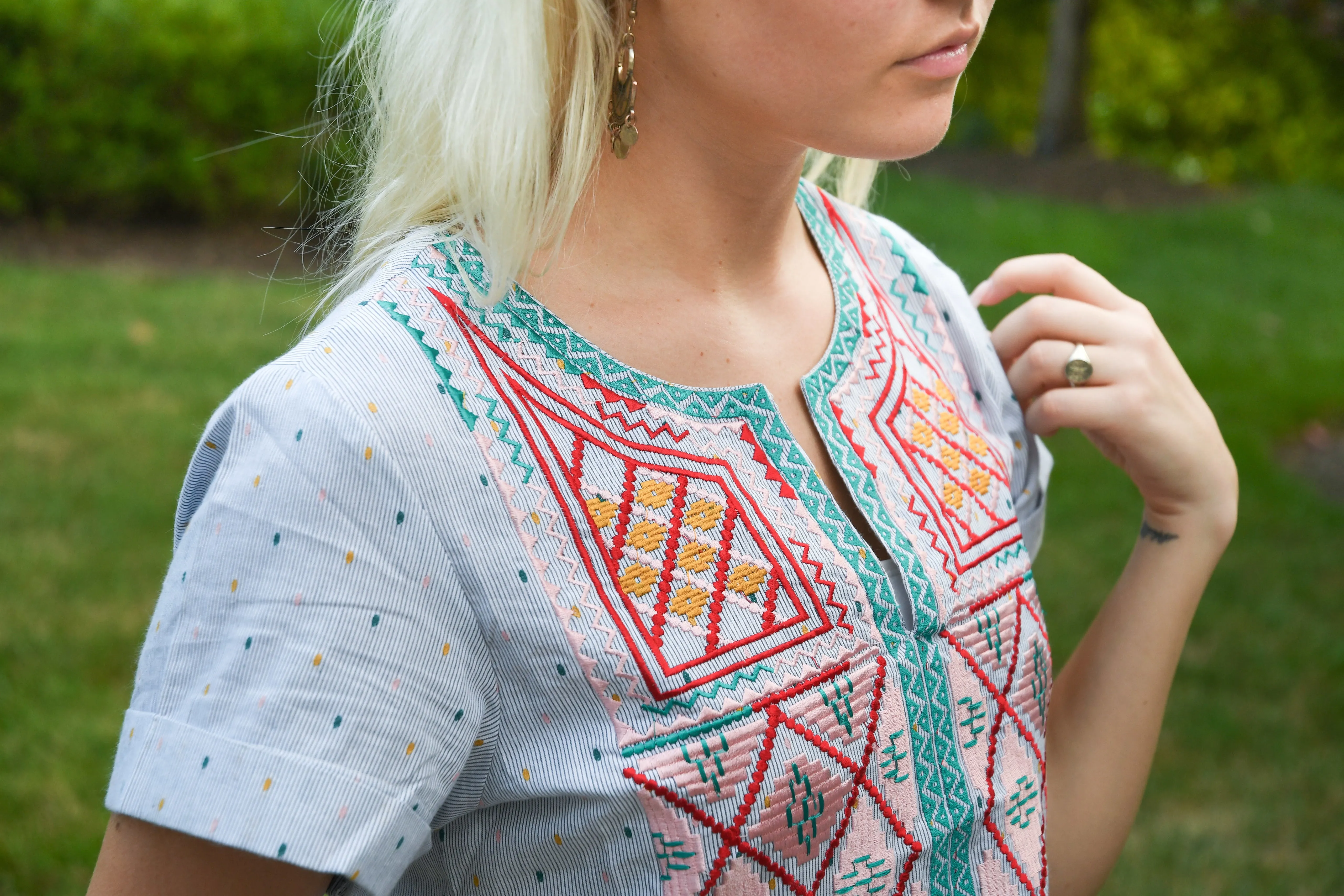 The Lizzie Embroidered Short Sleeve Pin Stripe Dress