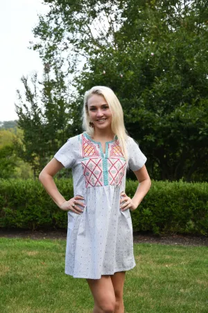 The Lizzie Embroidered Short Sleeve Pin Stripe Dress
