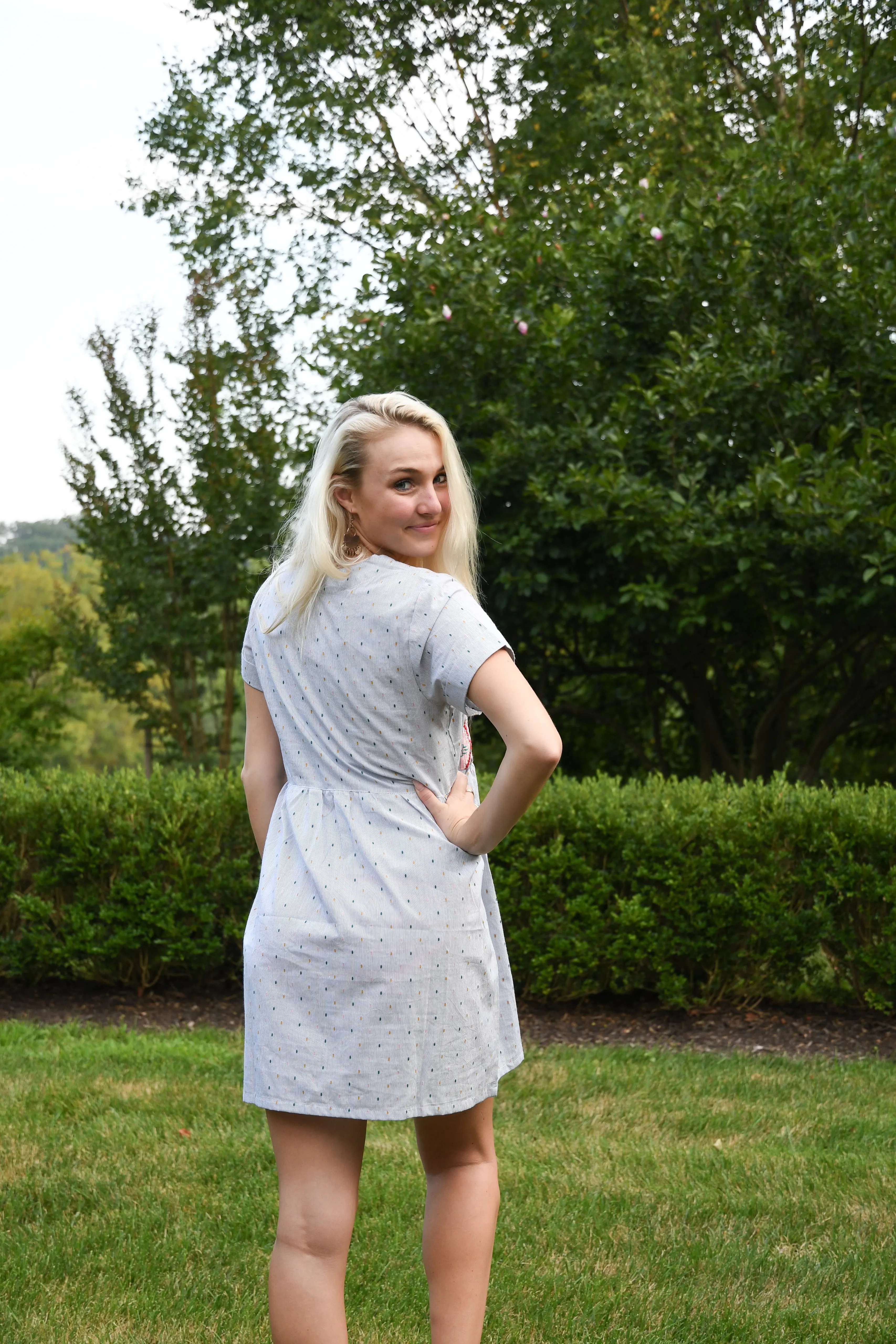 The Lizzie Embroidered Short Sleeve Pin Stripe Dress