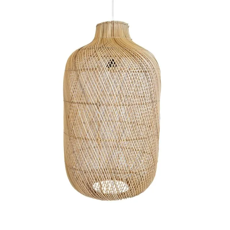Twisted Weave Cylindrical Rattan Pendant | Natural or Black